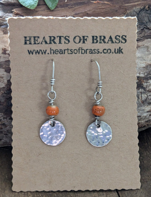 Sterling and orange porcelain bead earrings