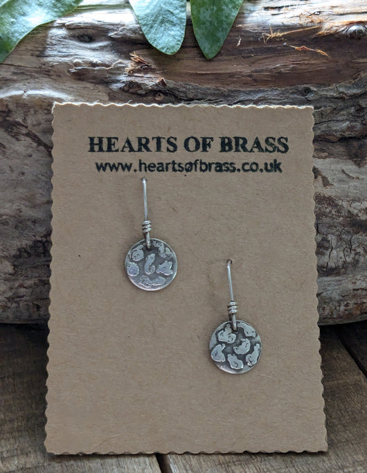 Sterling silver etched disc earrings