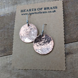 Brass or copper disc earrings