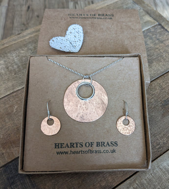 Sterling silver and copper pendant / earrings gift set