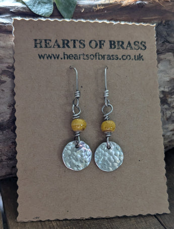 Sterling and yellow porcelain bead earrings