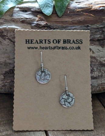 Sterling silver etched disc earrings
