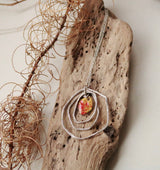 Hammered hoop pendant with enamel center.  (three variations)