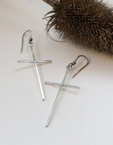 Large sterling silver cross earrings