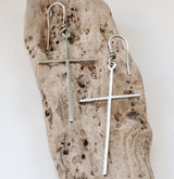 Large sterling silver cross earrings