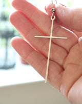 Large sterling silver cross earrings