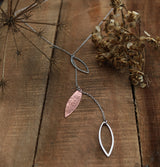 Copper and sterling silver oval drop necklace