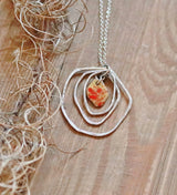 Hammered hoop pendant with enamel center.  (three variations)