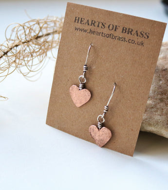 Copper heart drop earrings