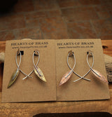 Sterling loops, with etched brass or copper leaves. ( small or medium )