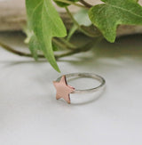Skinny sterling and copper star ring