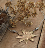 Brass sunflower pendant necklace