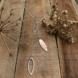 Copper and sterling silver oval drop necklace
