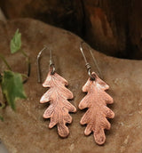 Sterling silver and copper oak leaf earrings