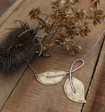 Sterling and brass leaf necklace