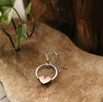 Sterling silver hoops, with copper heart