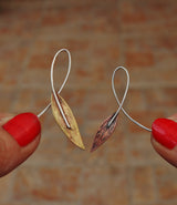 Sterling loops, with etched brass or copper leaves. ( small or medium )