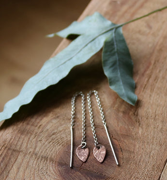 copper teardrop threader earrings