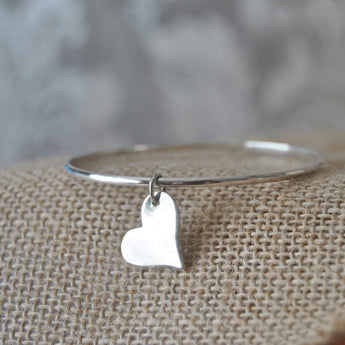 Sterling silver, polished heart bangle
