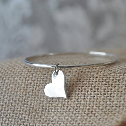 Sterling silver, polished heart bangle