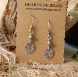 Stamped sterling earrings with coloured bead. ( choice of colours)
