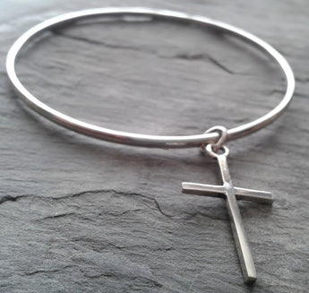 Sterling silver, cross bangle