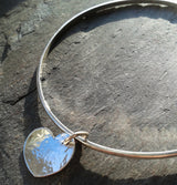 Sterling silver bangle, with hammered heart pendant