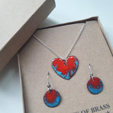 Enamel heart and earrings gift set