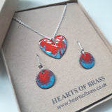 Enamel heart and earrings gift set