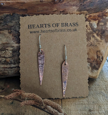 Hammered copper dart earrings