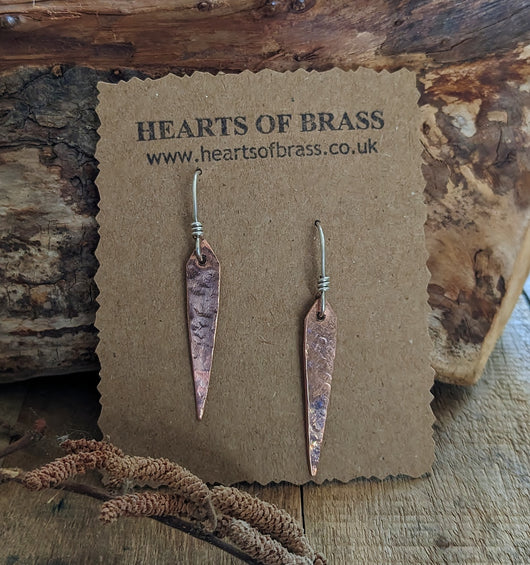 Hammered copper dart earrings