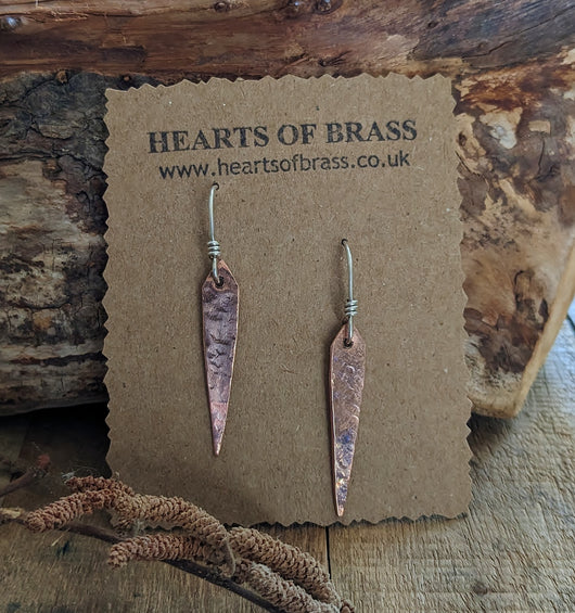 Hammered copper dart earrings