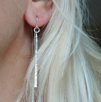 Sterling silver hammered, drop earrings.
