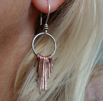 Sterling silver and copper droplet earrings